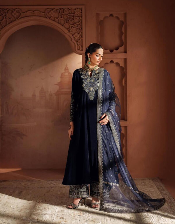 Zeenat Velvet Embroidered Gown Plazzo Set