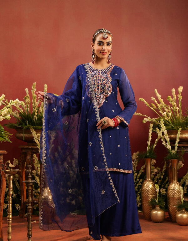 Royal Blue Kurta Palazzo Suit Set