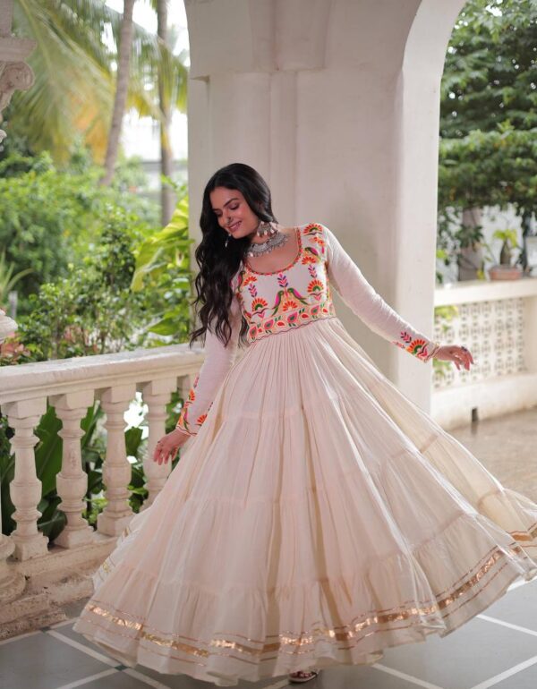 Palak Off White Kora Cotton Gota Patti Work  Gown