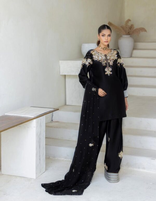 Black Luxury Embroidered Silk Salwar Suit with Dupatta