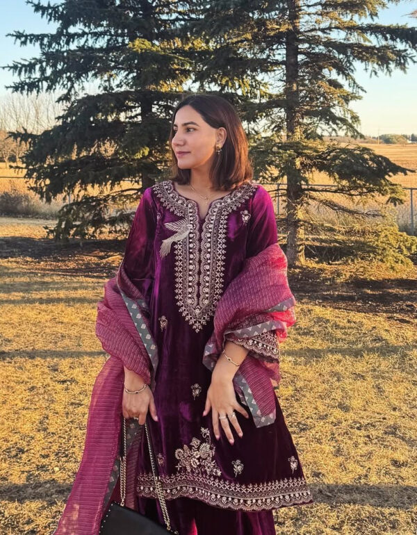 Zarmin Velvet Embroidered Kurta Plazzo Set