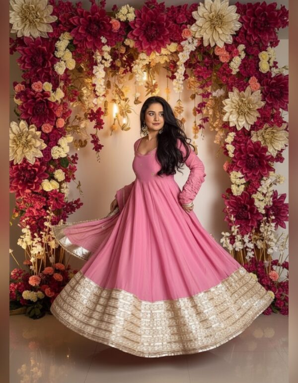 Blush Pink Anarkali with Elegant Gold Embroidery