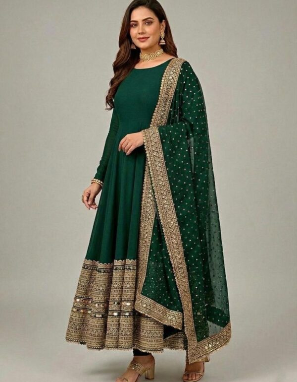 Royal Green Embroidered Anarkali with Dupatta