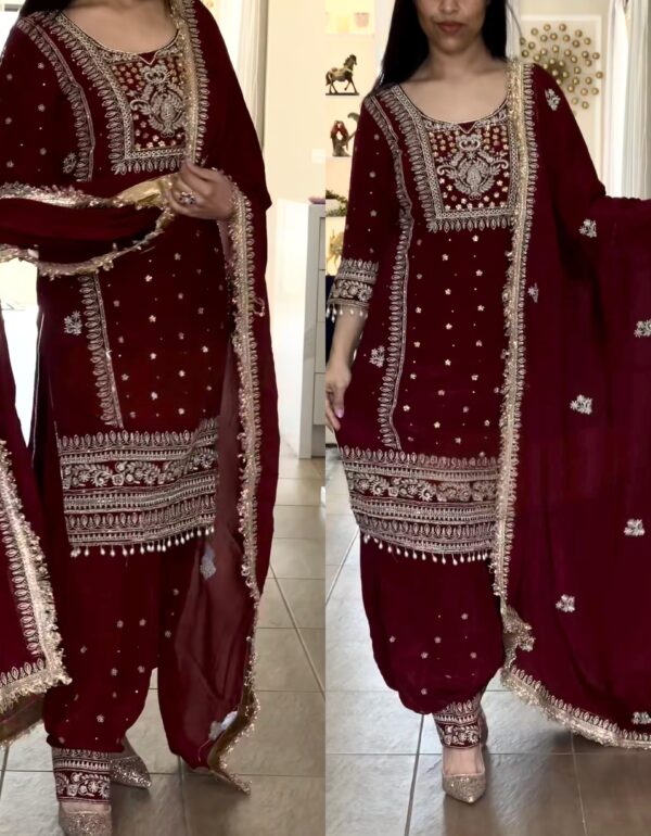 Royal Maroon Hand-Embroidered Festive Suit