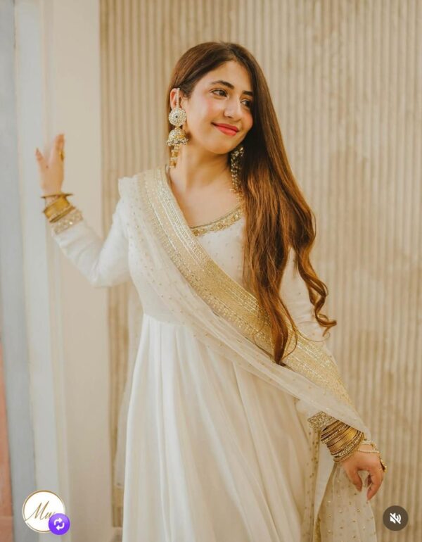 Ivory Gold Embellished Anarkali Gown with Matching Dupatta