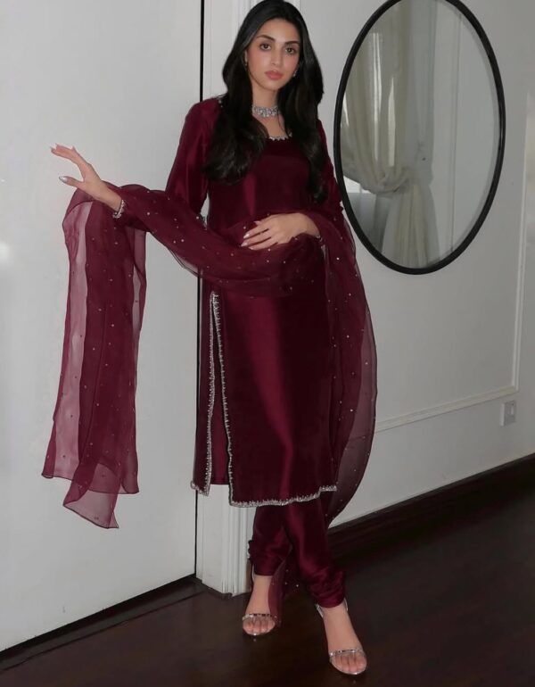 Wine Elara Embellished Kurta Set