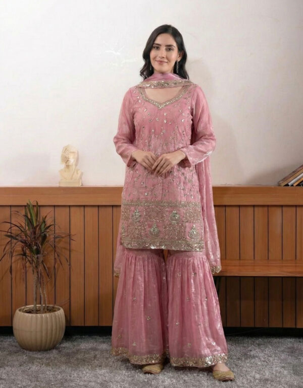 Meher Pink Tissue Silk Sharara Ensemble