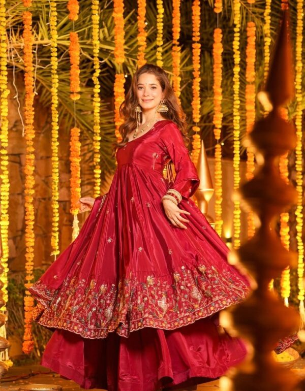 Rangrez Wine Embroidered Anarkali