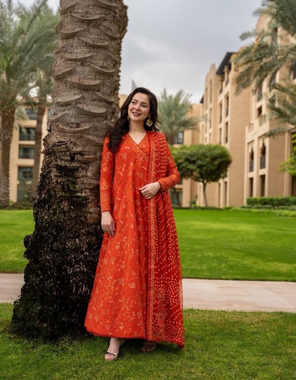 Kesariya Sunehri Saaz Premium Anarkali