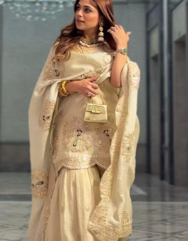 Ivory Aura Embroidered Palazzo Set