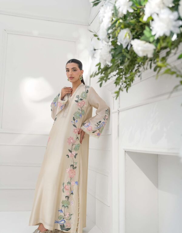 Champagne Floral Sequence Kaftan Suit