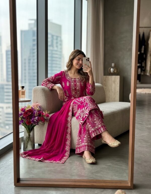 Royal Magenta Zari Embroidered Sharara Ensemble