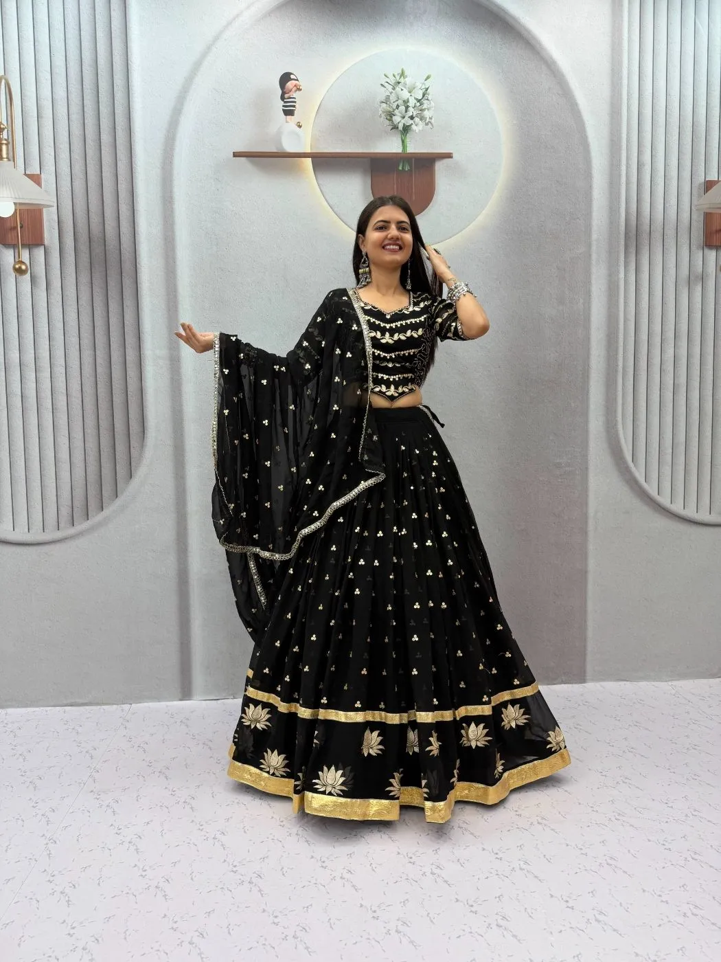 Black Georgette Navaratri Lehenga Choli