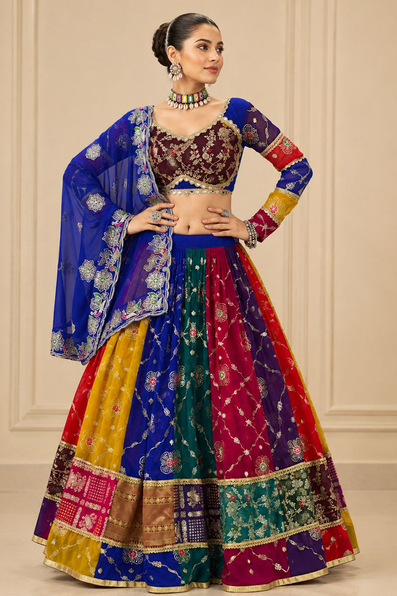 Multicolor Georgette Embroidered Chaniya Choli Set