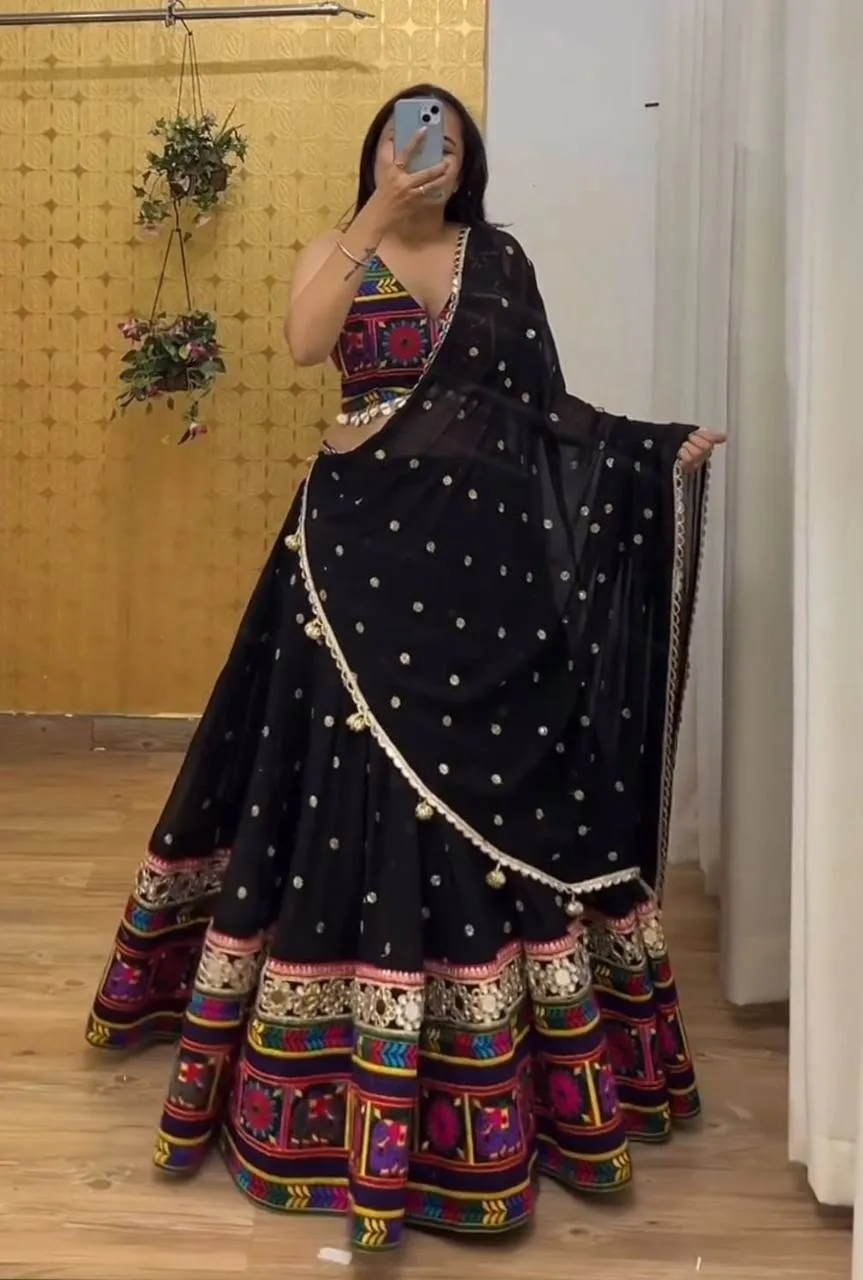Navaratri Special Black Georgette Sequence Mirror Work Lehenga Choli