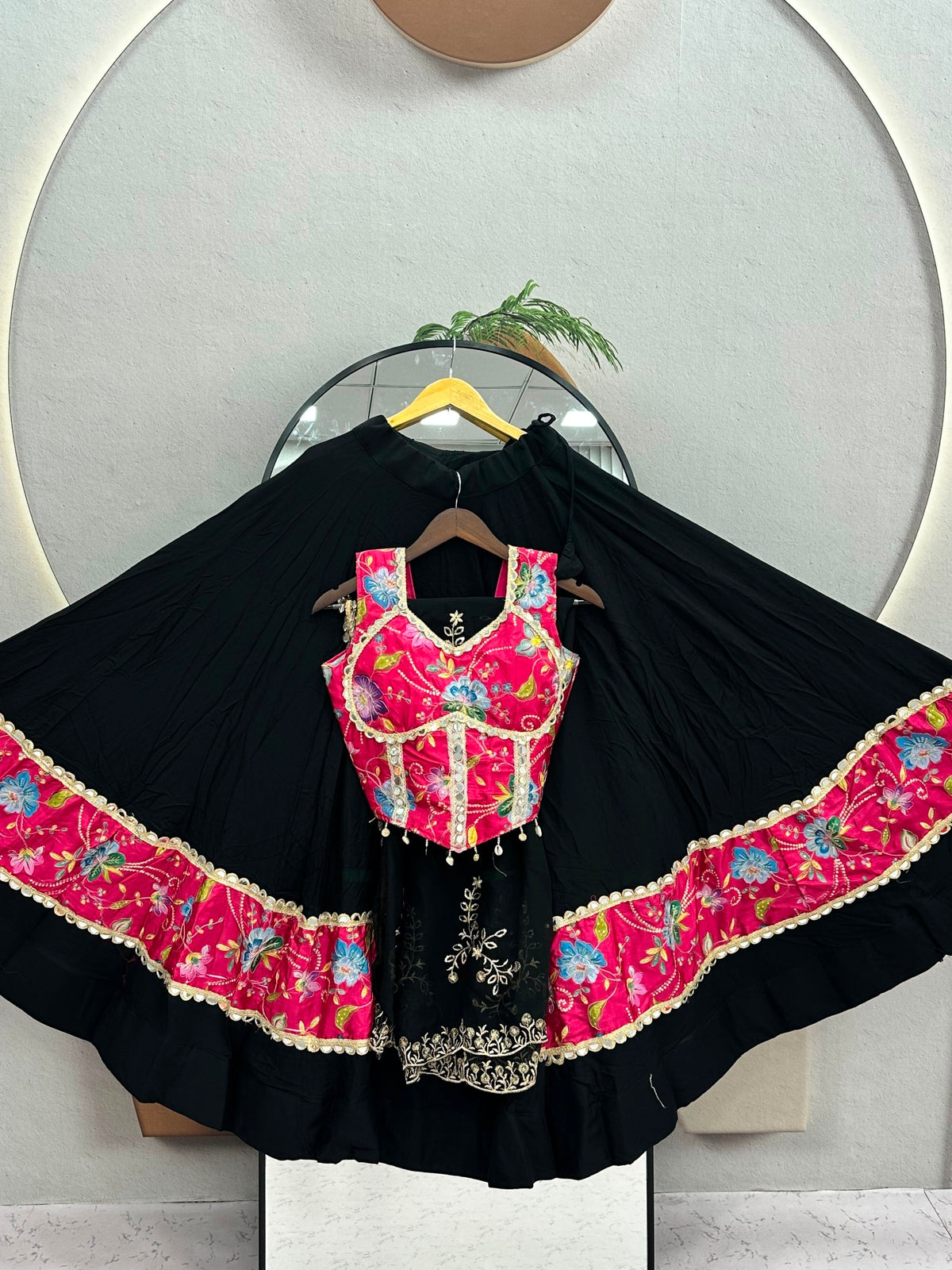 Navratri Special Pure Cotton Lehenga Choli With Mirror Work & Embroidered Dupatta